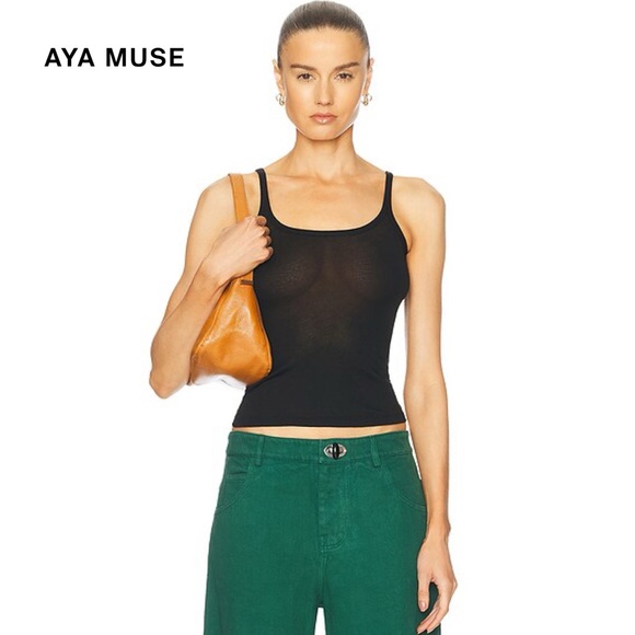 NWT AYA MUSE Scoop Tank Top Black XS Minimalist Semi Sheer Revolve - Picture 2 of 14